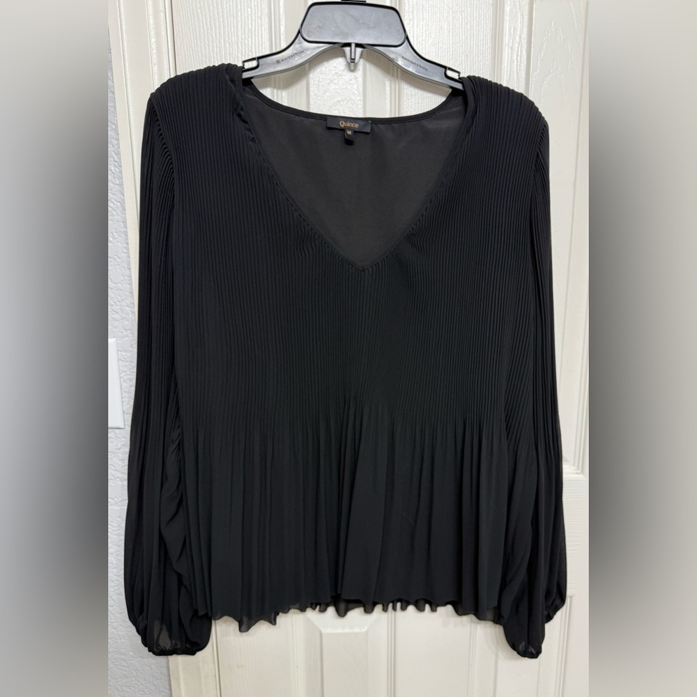 Quince Black Pleated Blouse